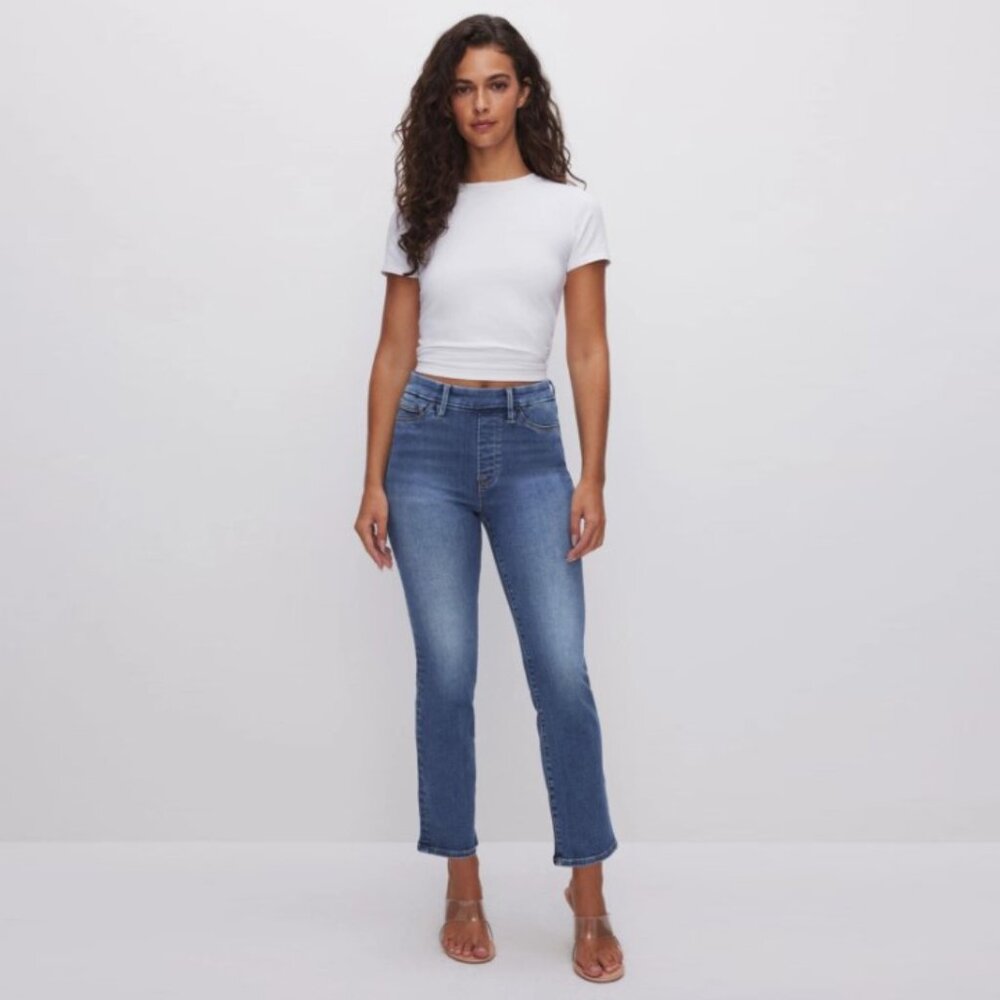 NWT Good American Power Stretch Pull-on Straight Jeans - Picture 2 of 9